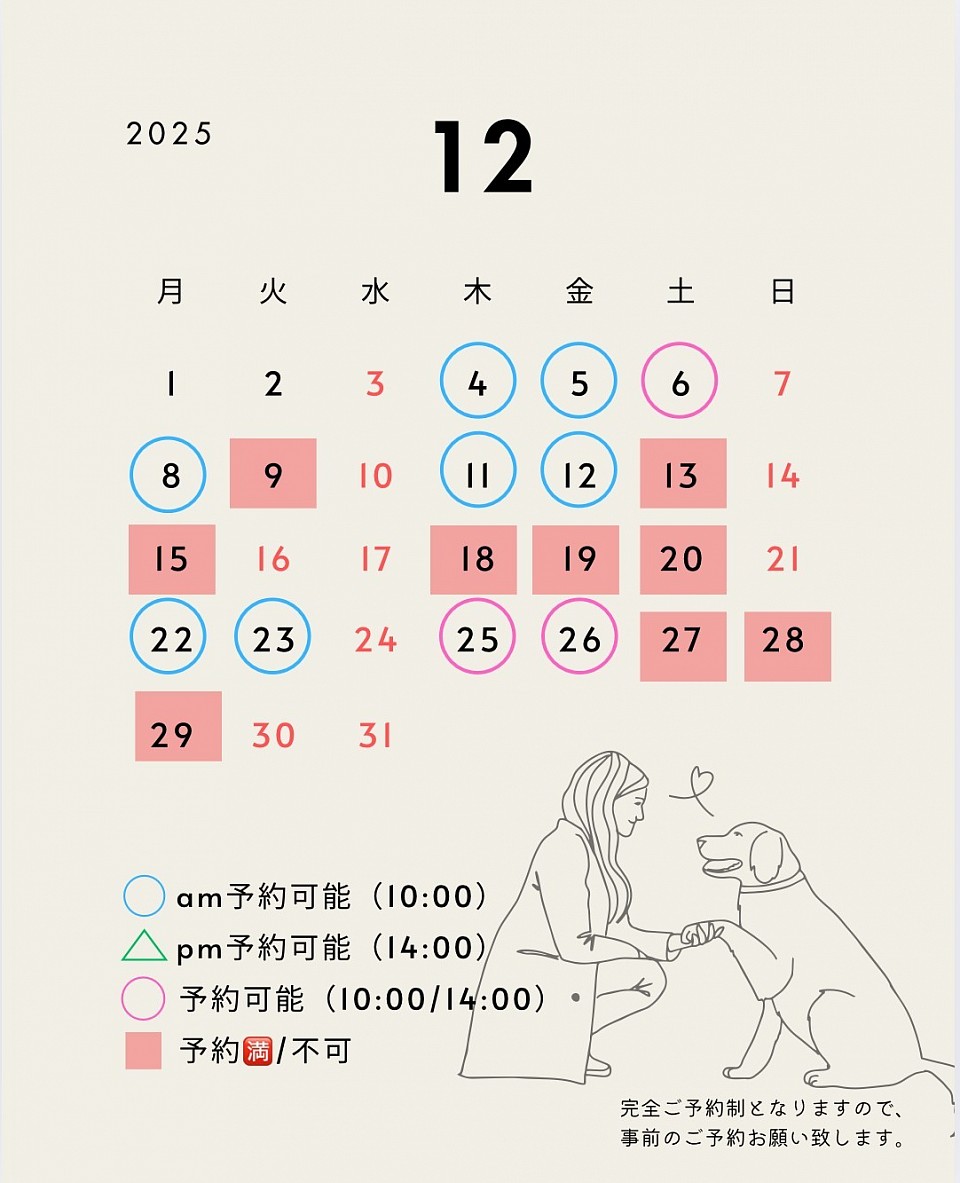 12月ご予約空き状況